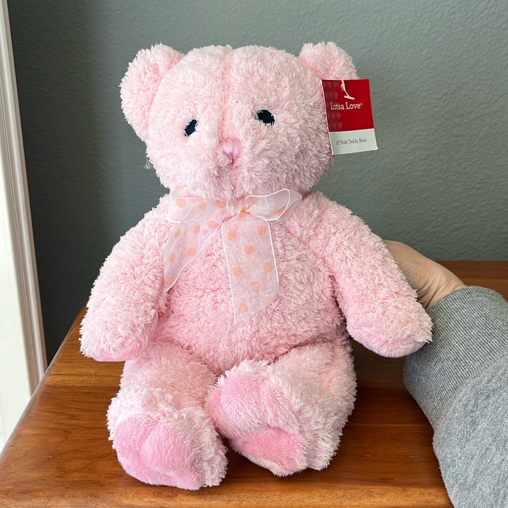 Napco soft cuddly pink teddy bear 12”, suitable for all ages, pristine condition